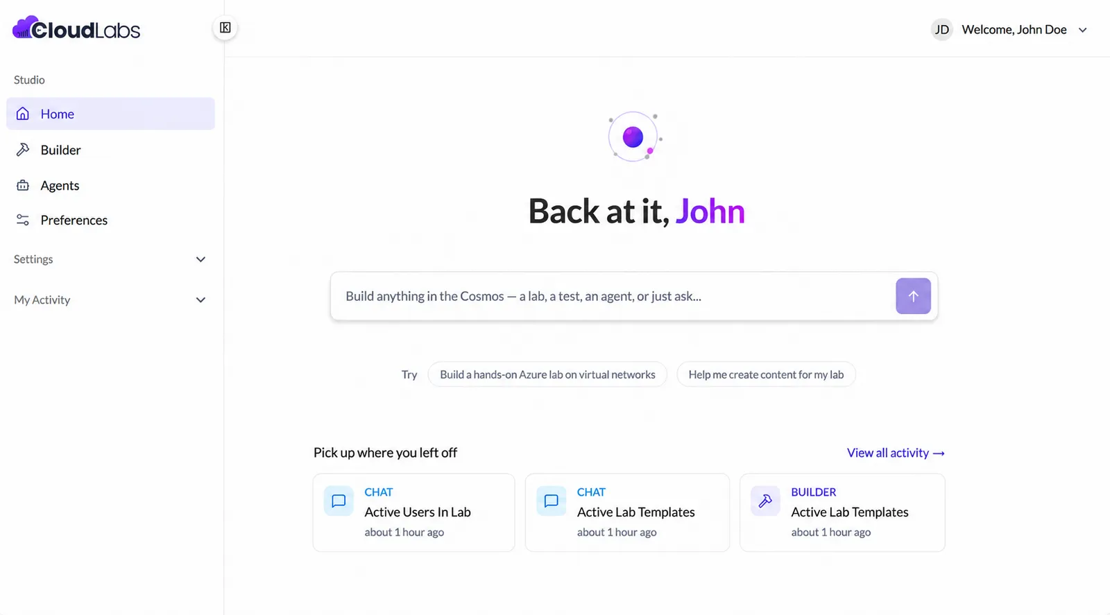 CloudLabs platform dashboard