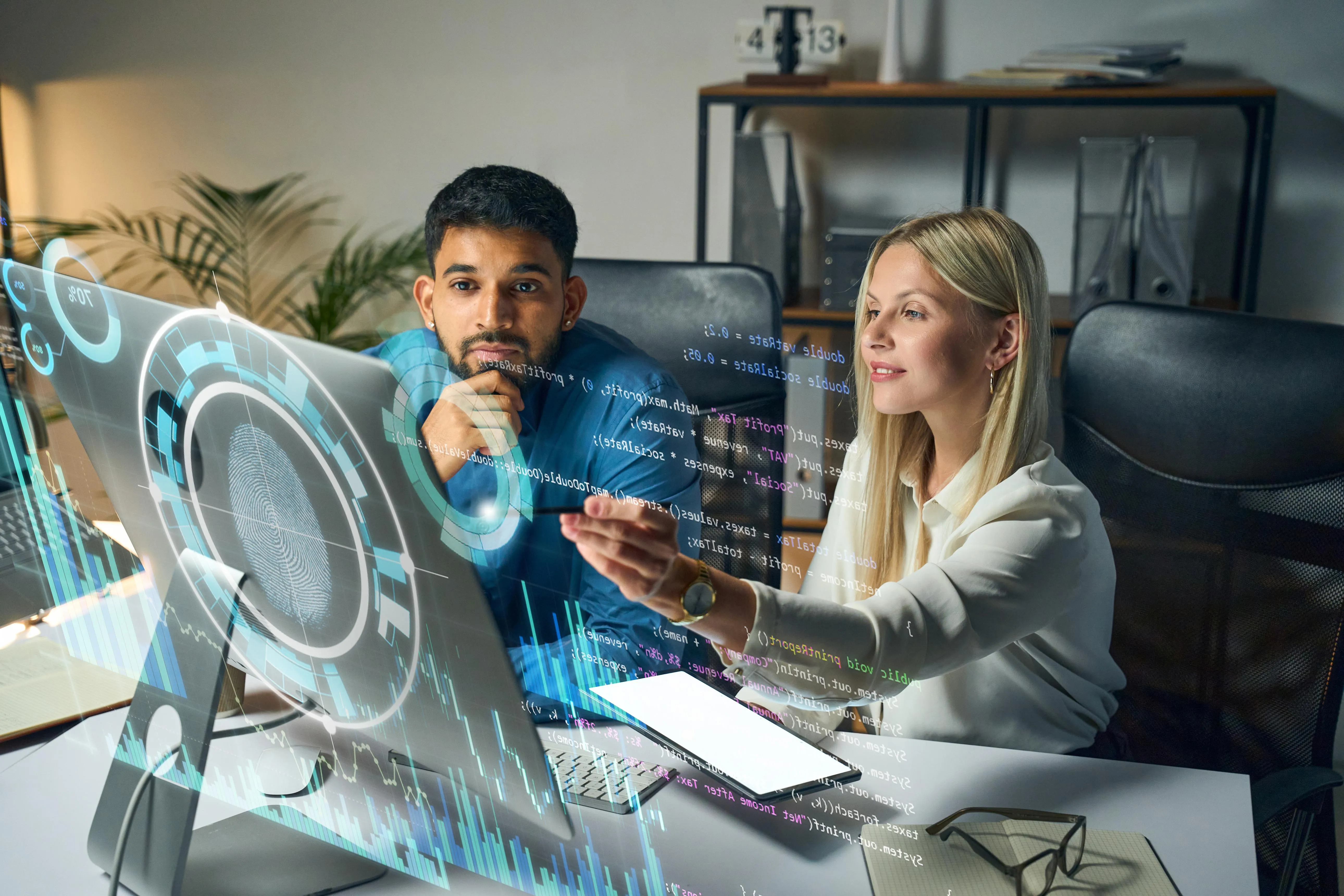 Teams building solutions at a hackathon