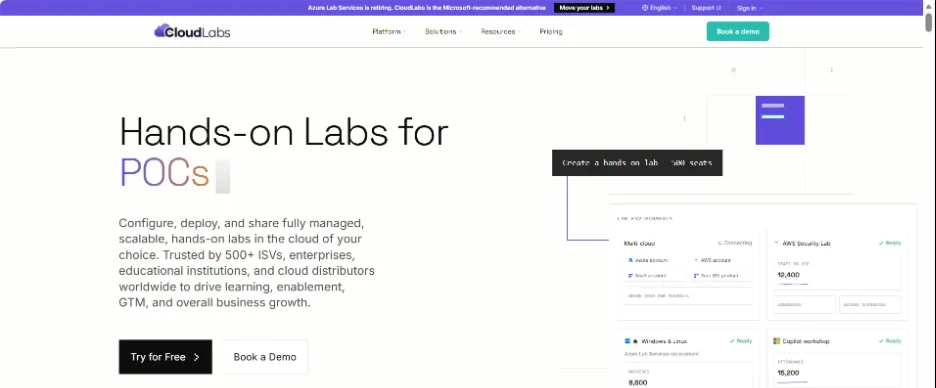 CloudLabs homepage