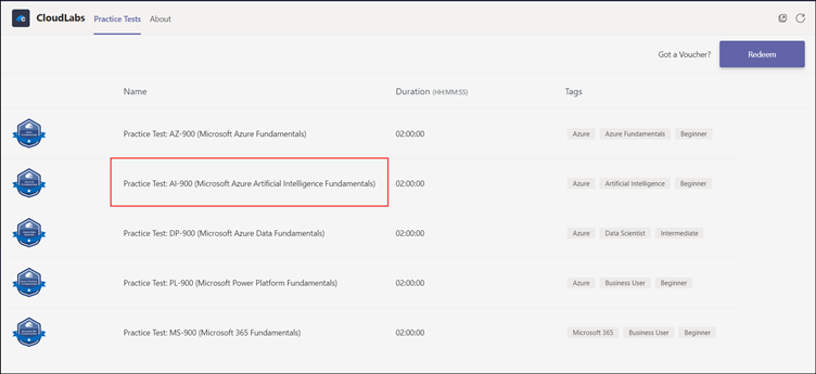 Try Free Microsoft Practice Tests on CloudLabs Teams App