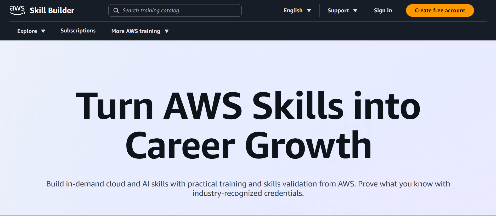 AWS Skill Builder homepage