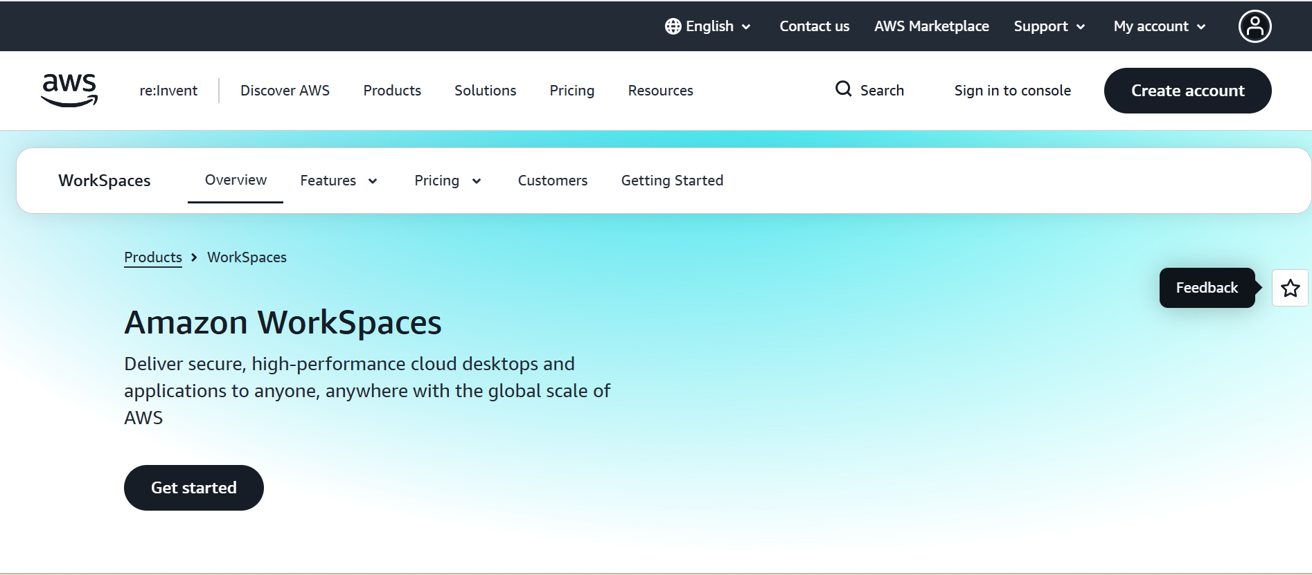 Amazon WorkSpaces homepage