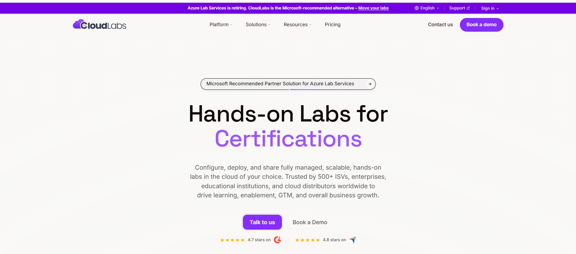 CloudLabs homepage