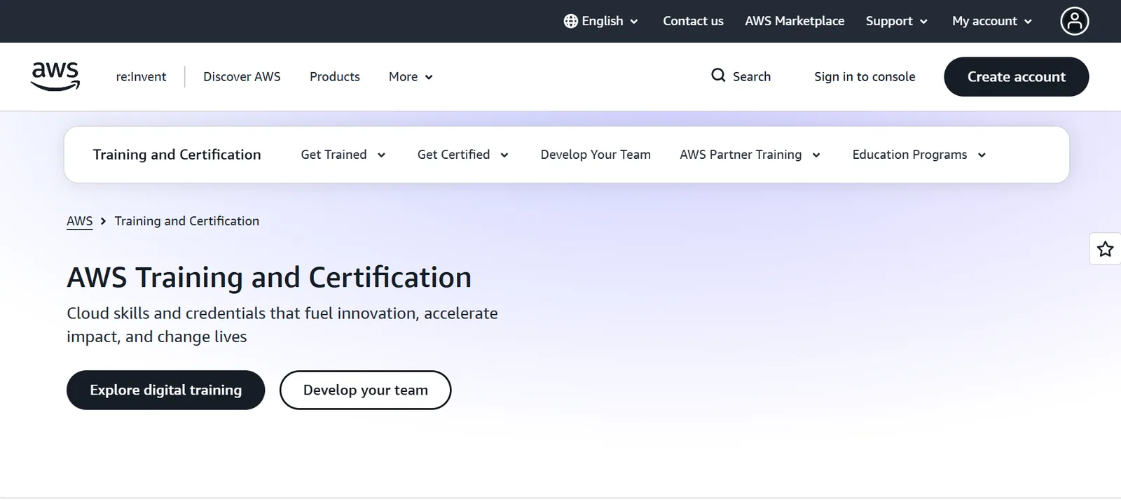 AWS Academy homepage