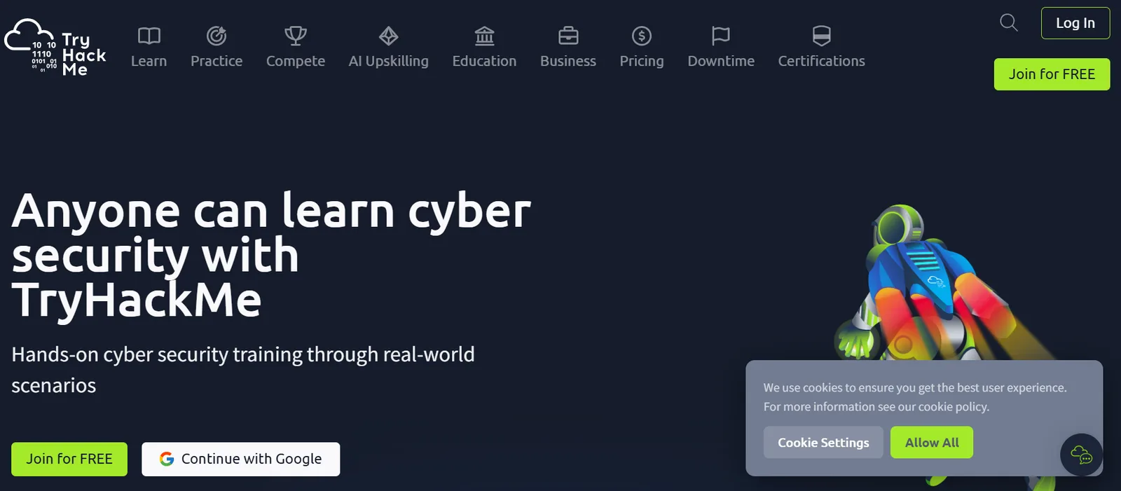 TryHackMe for Education homepage